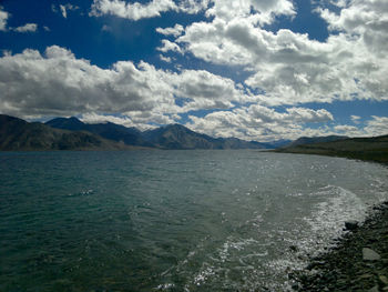 Scenic view of sea against cloudy sky