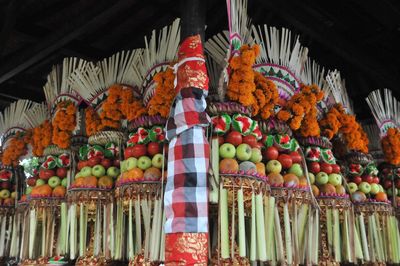 Low angle view of fruits decorations during festival