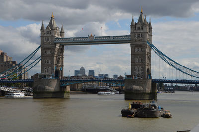 View of bridge over river against cloudy sky