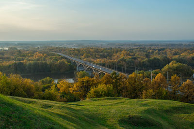 Touristic view of klyazma bridge of . golden ring sightseeing