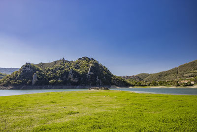 Scenic view of sea against clear sky