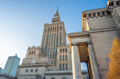 Low angle view of historic building against clear sky