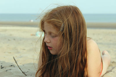 Close-up of girl at beach