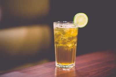 Ice tea served on table