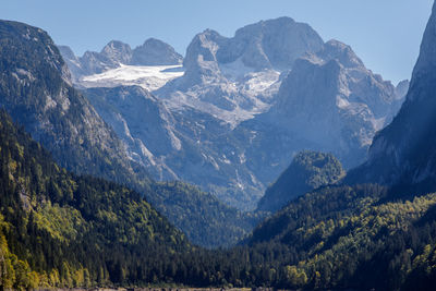 Scenic view of snowcapped mountains against sky