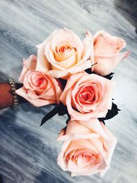 High angle view of rose bouquet