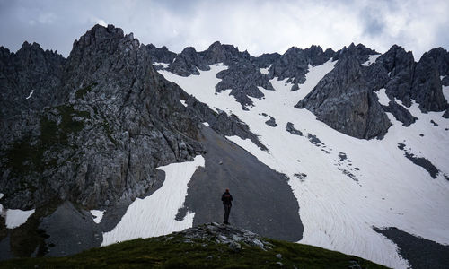 Scenic view of a man standing against the mountain dummit