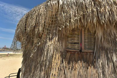Palm thatched palapa hut on beach in baja, mexico