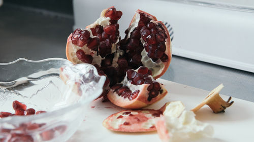 Close-up of dessert in plate on table