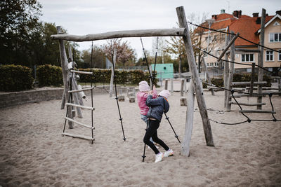 Girls playing on playground