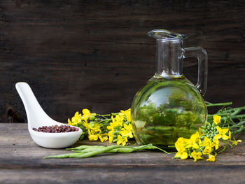 Close-up of flowers in bowl on table