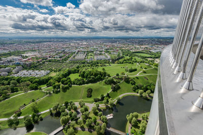 Aerial view of city against sky