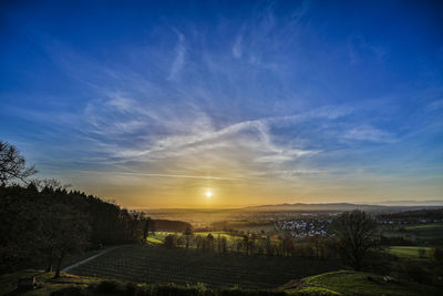 Scenic view of landscape against sky during sunset