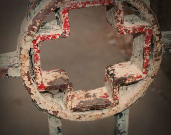 High angle view of old metal grate