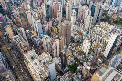 High angle view of modern buildings in city