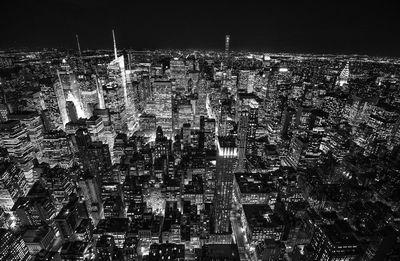 High angle view of illuminated city at night