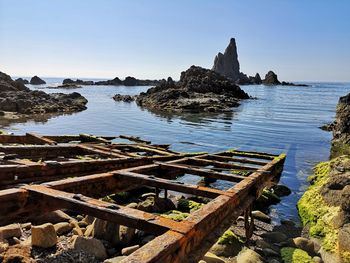 Scenic view of sea against clear sky