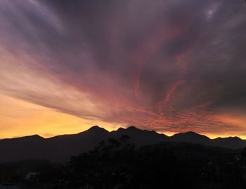Scenic view of mountains at sunset