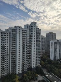 High angle view of buildings against sky