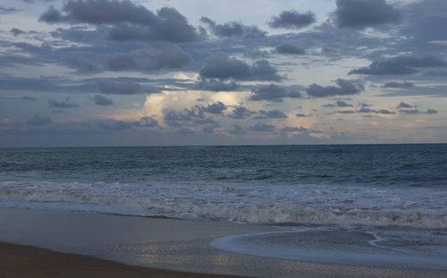 Scenic view of sea against cloudy sky