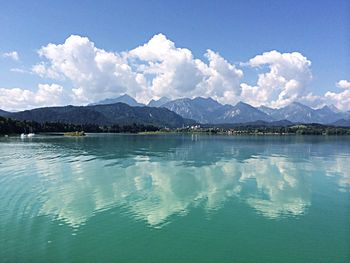 Scenic view of lake against cloudy sky