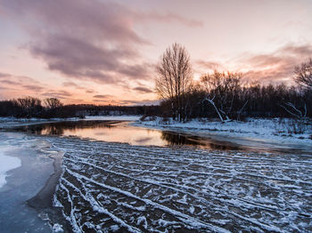 Scenic view of lake against sky during winter