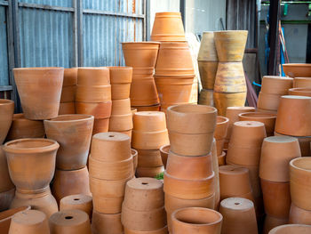 Stack of containers at market stall
