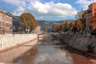 Canal amidst buildings in city against sky