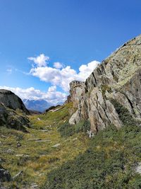 Low angle view of mountain range against sky