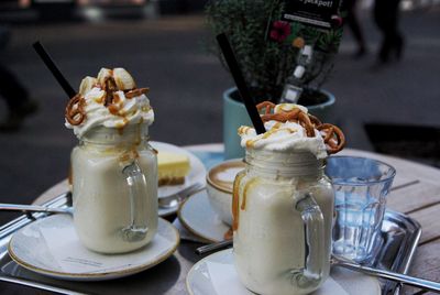 Close-up of drink served on table in restaurant