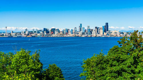 Scenic view of sea and buildings against sky