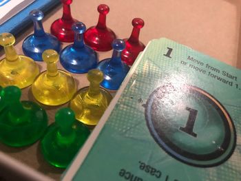 High angle view of candies on table