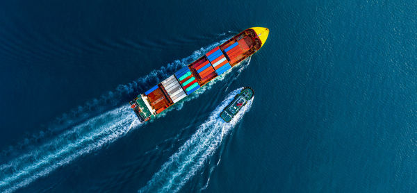 High angle view of ship in sea