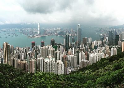 Victoria harbour against cloudy sky
