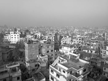 High angle view of cityscape against clear sky