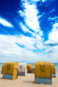  beach baskets against cloudy sky