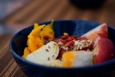 Close-up of breakfast served in plate