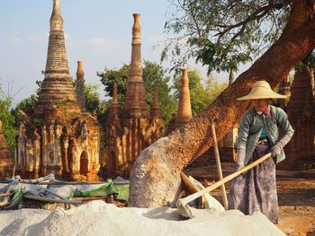 Full length of man on temple against building