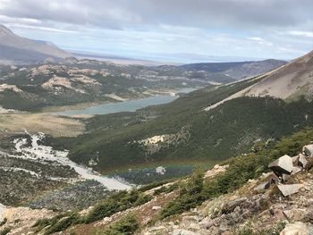 High angle view of valley against sky