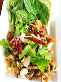 High angle view of vegetables in plate