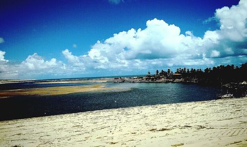 Scenic view of sea against cloudy sky