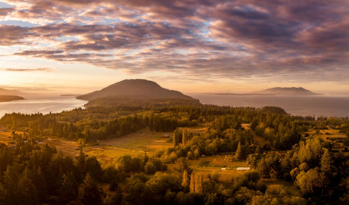 Scenic view of landscape against sky during sunset