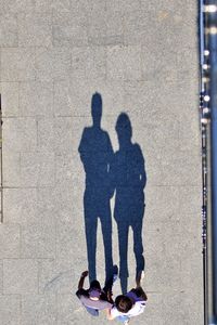 Directly above shot of senior couple walking on footpath