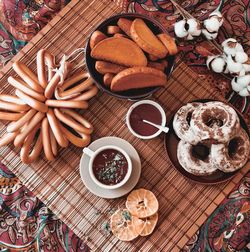 High angle view of food on table