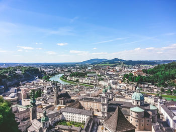 High angle view of cityscape against sky