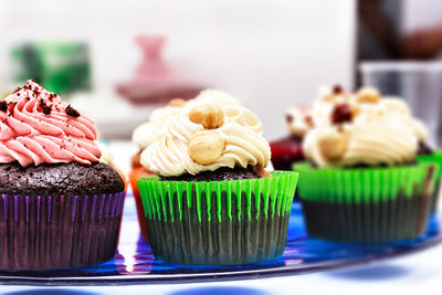 Close-up of cupcakes on table