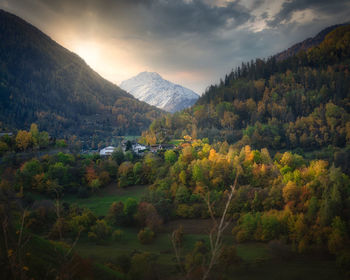 Scenic view of mountains against sky during sunset