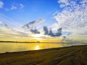 Scenic view of beach against sky during sunset