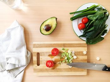 High angle view of vegetables on cutting board