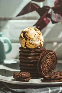 Close-up of dessert in plate on table